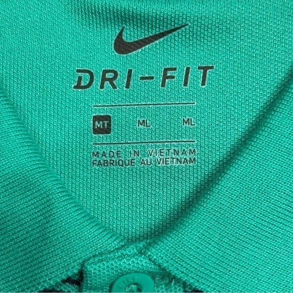Nike Mens Dri-fit Polo Golf Shirt Green Black Stripped Short Sleeve Size MTall
